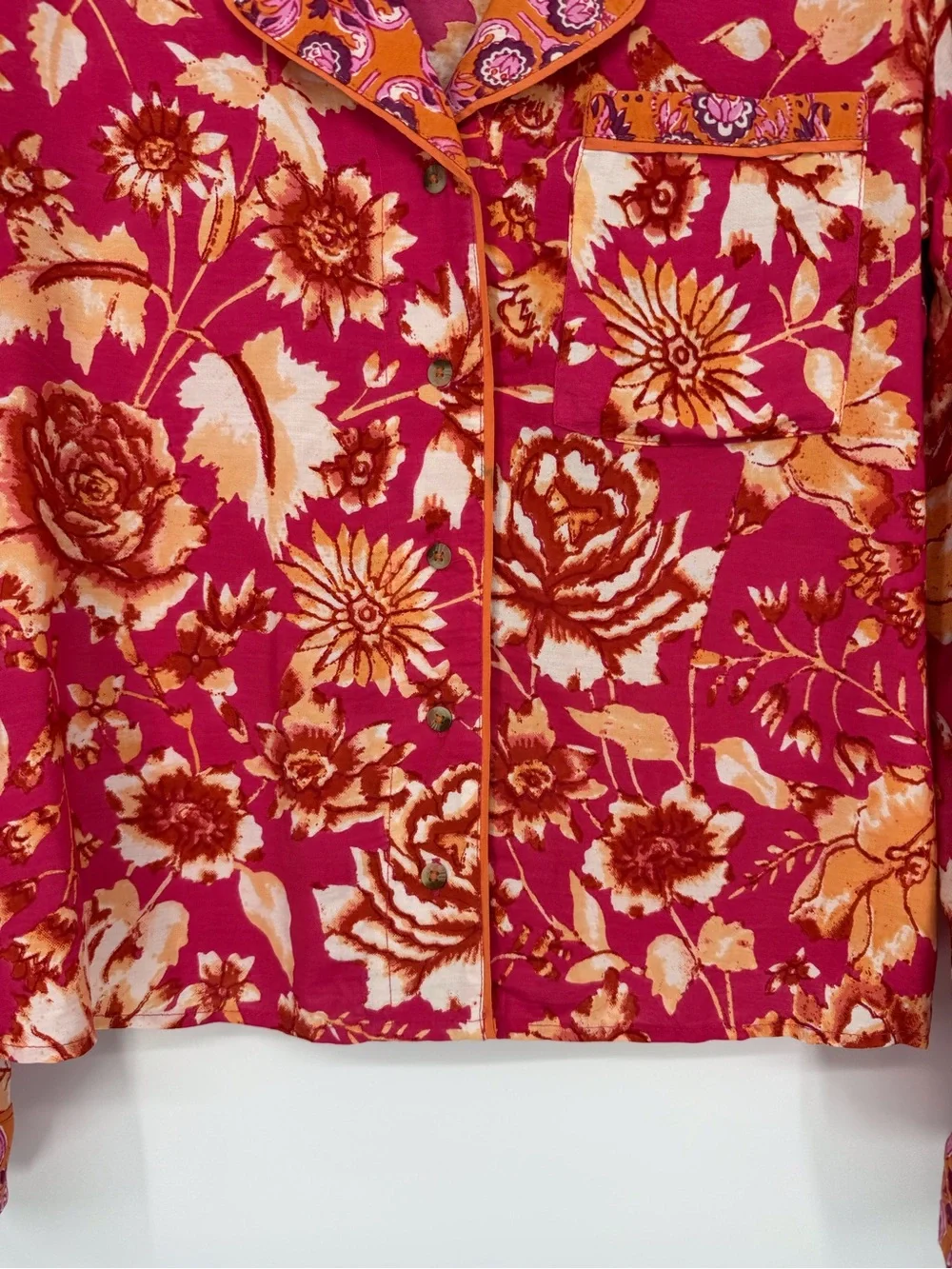 Anthropologie Floral Pajama Top Small Lounge Button Up Boho Cottagecore Feminine